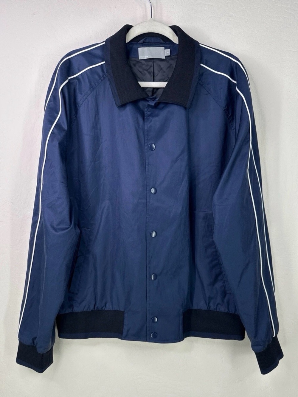 Vince Navy Blue Bomber Jacket with White Piping